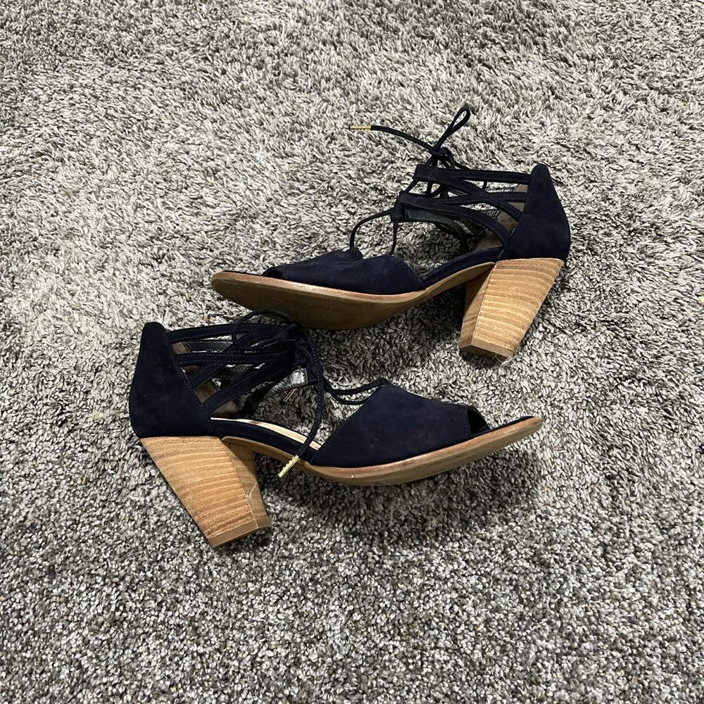 Paul Green Navy Suede Lace-Up Block Heel Sandals